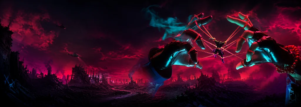 FragPunk Cheats — cyberpunk hero with neon magenta sky and total control theme