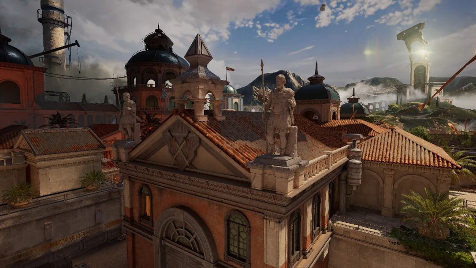 FragPunk Mediterranean-style map with terraced rooftops and distant mountains